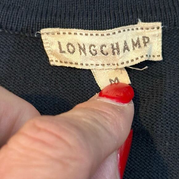 Longchamp Women's Black V-Neck Long Sleeves Button Front Cardigan Sweater Size M - Picture 4 of 9